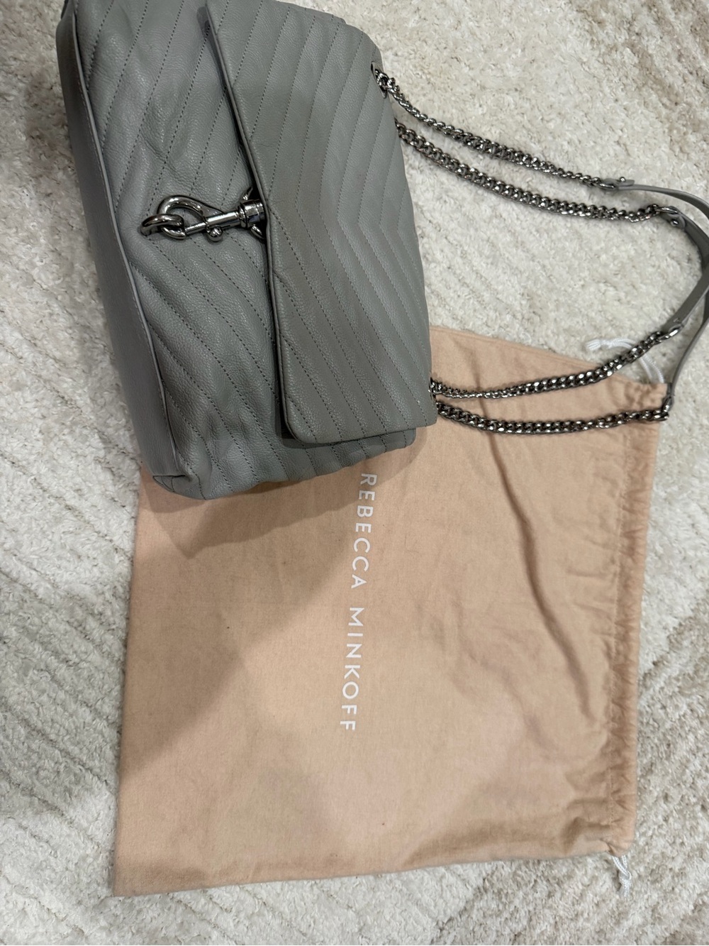 Rebecca Minkoff Gray Quilted Chevron Leather Shoulder Bag with Chain Strap